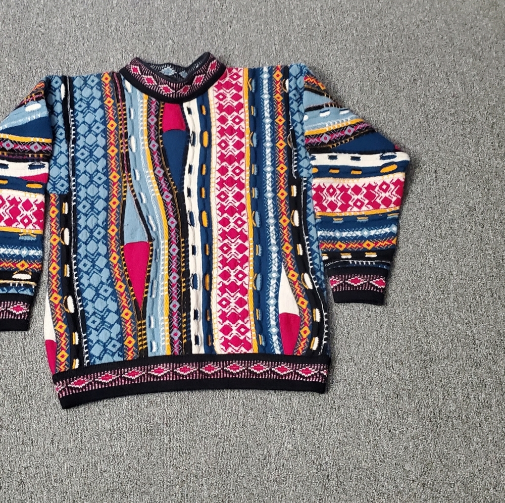 Coogi Sweater Mens Multicolor Pullover Australia Pure Wool Biggie Abstract 3D